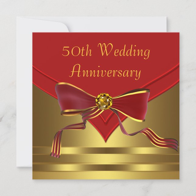 Red Gold Elegant 50th Golden Wedding Anniversary Invitation (Front)