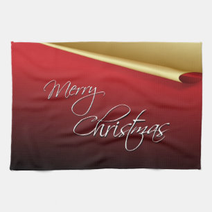 Red & Gold Elegant Christmas Tea Towel
