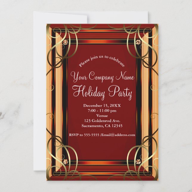 Red & Gold Elegant Company Corporate Holiday Party Invitation (Front)
