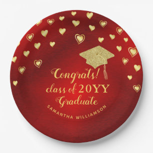 Red Gold Elegant Congrats Class of 2025 Graduate Paper Plate