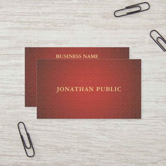 Red Gold Elegant Damask Elite Professional Luxury Business Card (Front/Back In Situ)