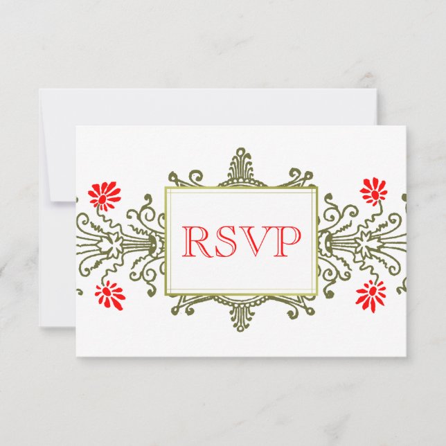 Red Gold Elegant Floral Custom RSVP Card (Front)