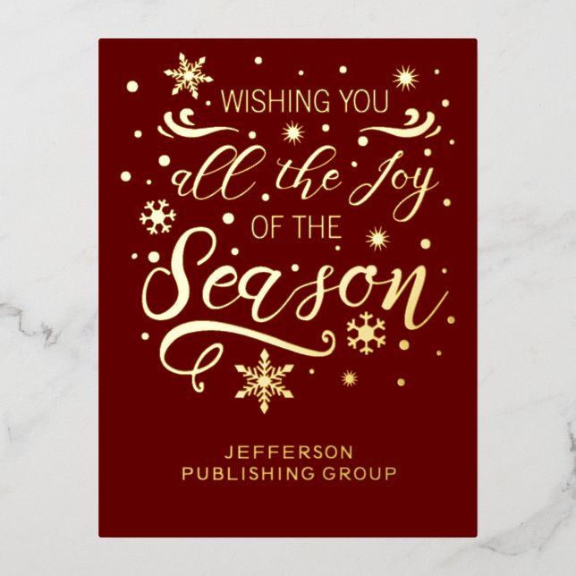 Red Gold Elegant Modern Business Holiday Foil Card (Front)