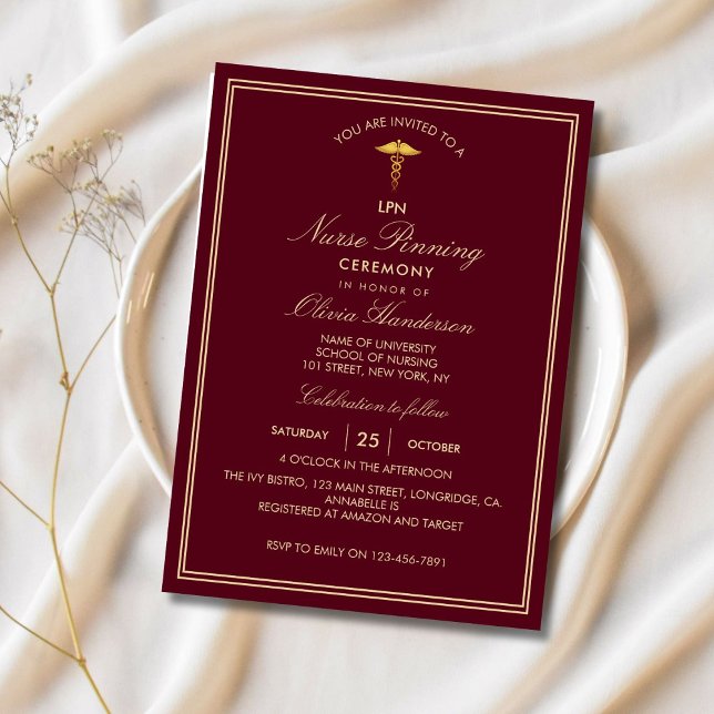 Red Gold Elegant Nurse Pinning Ceremony  Invitation (Creator Uploaded)