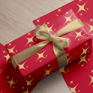 Red gold elegant stars pattern Christmas Wrapping Paper