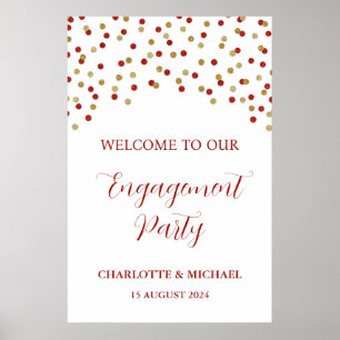 Red Gold Engagement Party Custom 20x30 Poster