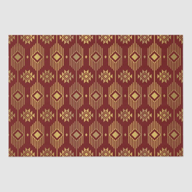 Red & gold ethnic ikat geometric pattern tissue paper (Front)