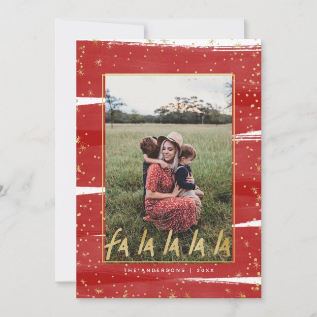 Red & Gold Fa La La La La Snowy Holiday Christmas (Front)