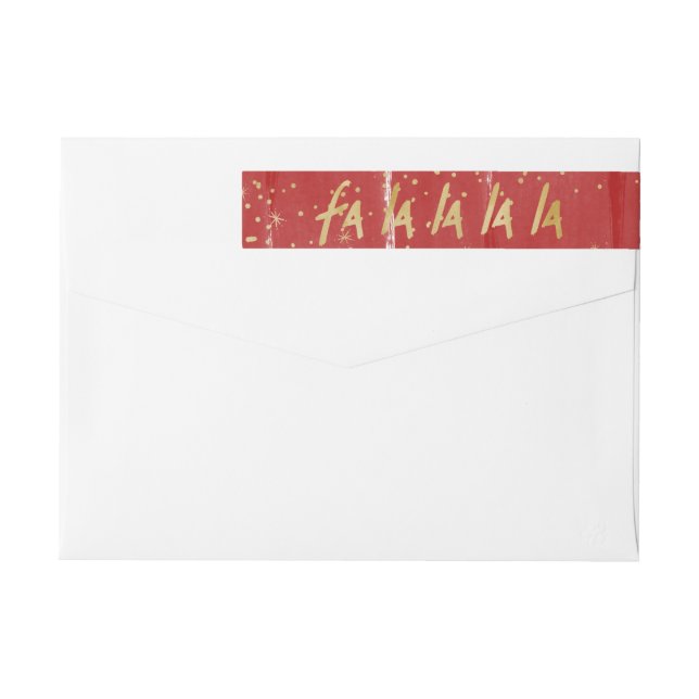 Red & Gold Fa La La La La Snowy Holiday Wrap Around Label (Back)