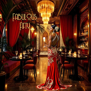 Red Gold Fabulous Art deco Dress Ethnic Woman Invitation