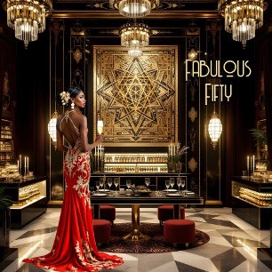 Red Gold Fabulous Art deco Room Ethnic Woman Invitation