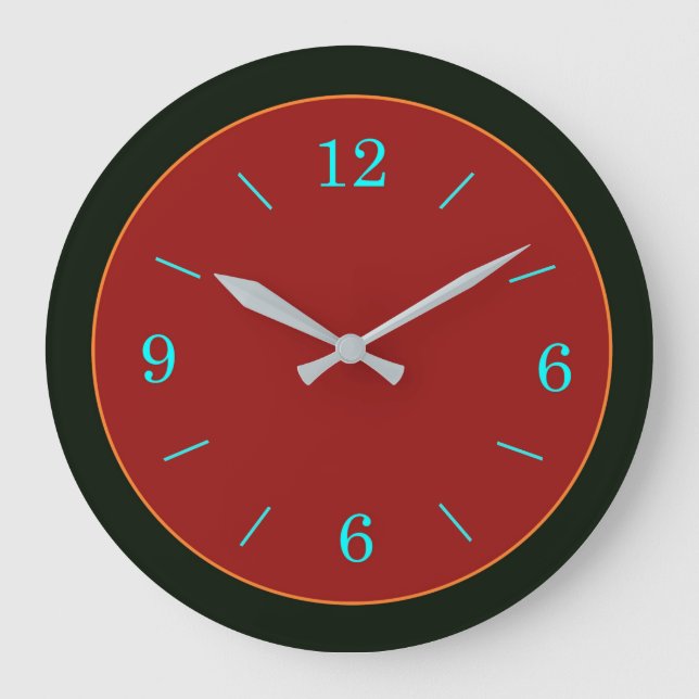   Red/Gold Face with Aqua Numerals Wall Clock (Front)