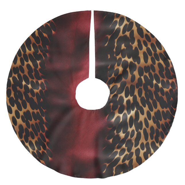 Red Gold Faux Cowgirl Southwest Cowhide Brushed Polyester Tree Skirt (Front)