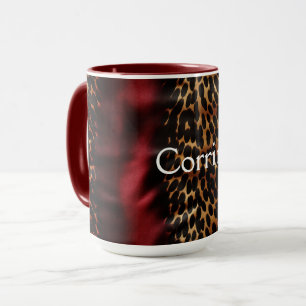Red Gold Faux Cowgirl Southwest Cowhide Name Mug