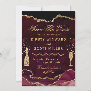 Red & Gold Faux Glitter Marble Agate Wedding Save The Date