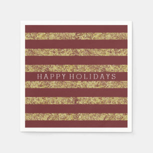 Red Gold Faux Glitter Stripes Napkin