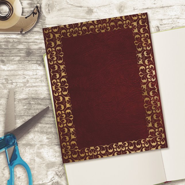 Red Gold Faux Leather Scrapbook Cardstock (Creator Uploaded)