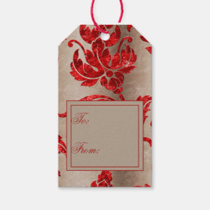 Red Gold Faux Velvet Damask Elegant Gift Tags