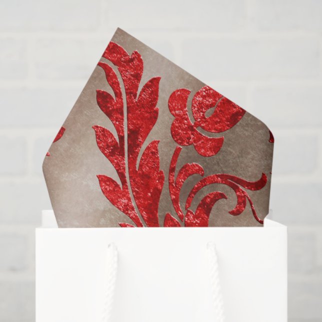 Red Gold Faux Velvet Damask Elegant Tissue Paper (Gift Bag)