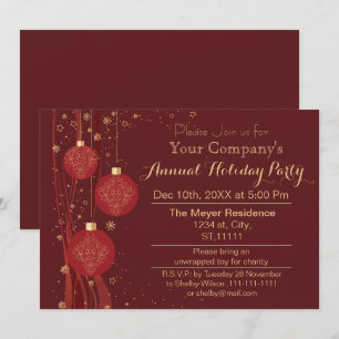 Red Gold Festive Corporate holiday party Invitation