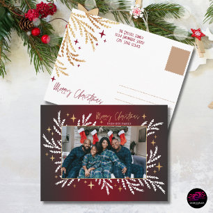 Red Gold Festive Merry Christmas Photo Frame Holiday Postcard