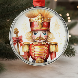 Red Gold Festive Nutcracker Christmas Metal Ornament