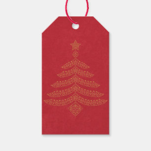 Red Gold Filigree Christmas Tree Gift Tags