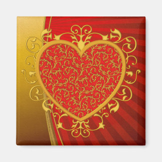 Red Gold Fleur de lis Heart Magnet