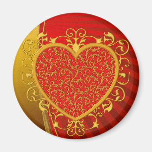 Red Gold Fleur de lis Heart Magnet
