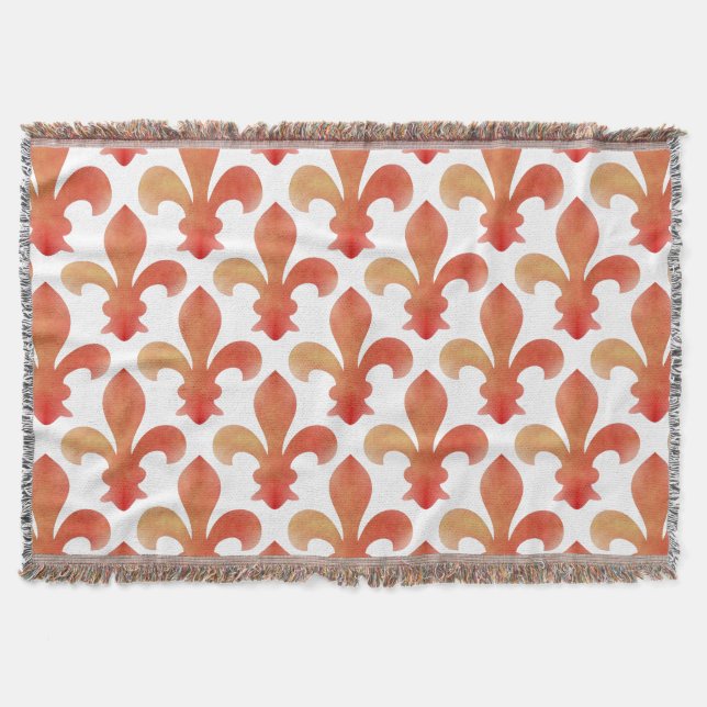 Red Gold Fleur de Lis Throw Blanket (Front)