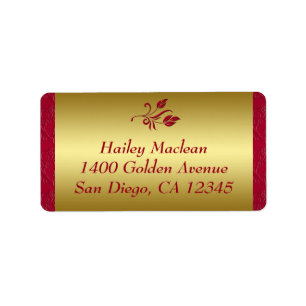 Red, Gold Floral Address Label