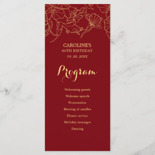 Red Gold Floral Birthday Program