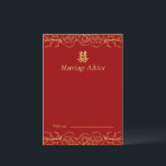 Red gold floral border chinese wedding advice card<br><div class="desc">Realise your dream wedding with an oriental touch! You can customise the design by adding your names and wedding date etc. You are also welcome to reach out to me for any special design which is uniquely for you. Double happiness symbol and red decorations are the must have items for...</div>