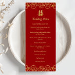 Red gold floral border chinese wedding banquet menu<br><div class="desc">Modern Chinese wedding menu card for your wedding banquet~ Beautifully crafted double happiness sign for you and your guests to appreciate traditional Chinese wedding culture! You can customise the design by adding your names and wedding date etc. Do reach out to me for any special design, or any help on...</div>