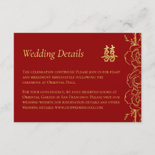 Red gold floral border chinese wedding details enclosure card