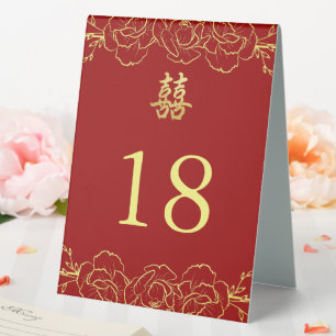 Red gold floral border chinese wedding table numbe