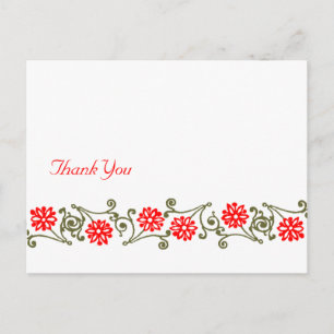 Red Gold Floral Border Custom Thank You Postcards