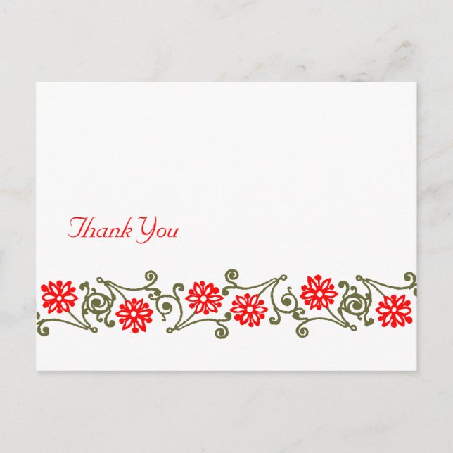 Red Gold Floral Border Custom Thank You Postcards (Front)