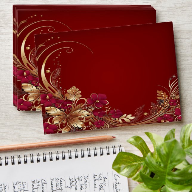 Red Gold Floral Envelope (Stacked)
