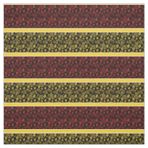 Red/gold floral-gold/white stripe - black fabric