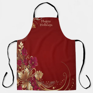 Red Gold Floral Holiday Apron