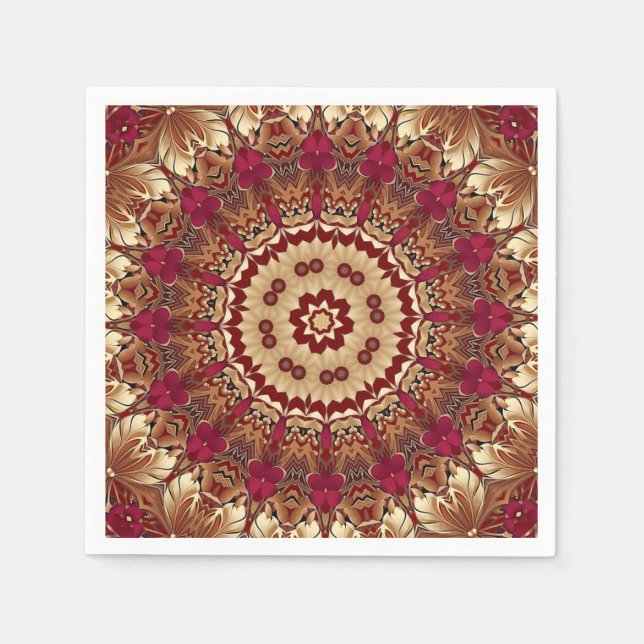 Red Gold Floral Holiday Napkin (Front)