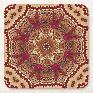 Red Gold Floral Holiday Paper Coaster