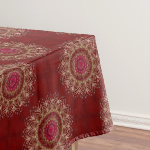 Red Gold Floral Holiday Tablecloth
