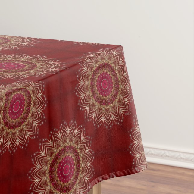 Red Gold Floral Holiday Tablecloth (In Situ)
