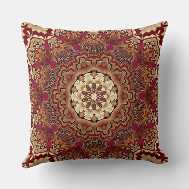 Red Gold Floral Holiday Throw Pillow (Back)