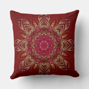 Red Gold Floral Holiday Throw Pillow