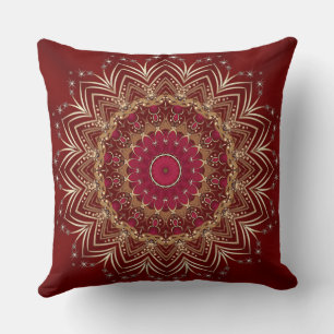 Red Gold Floral Holiday Throw Pillow