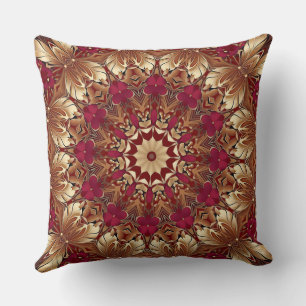 Red Gold Floral Holiday Throw Pillow