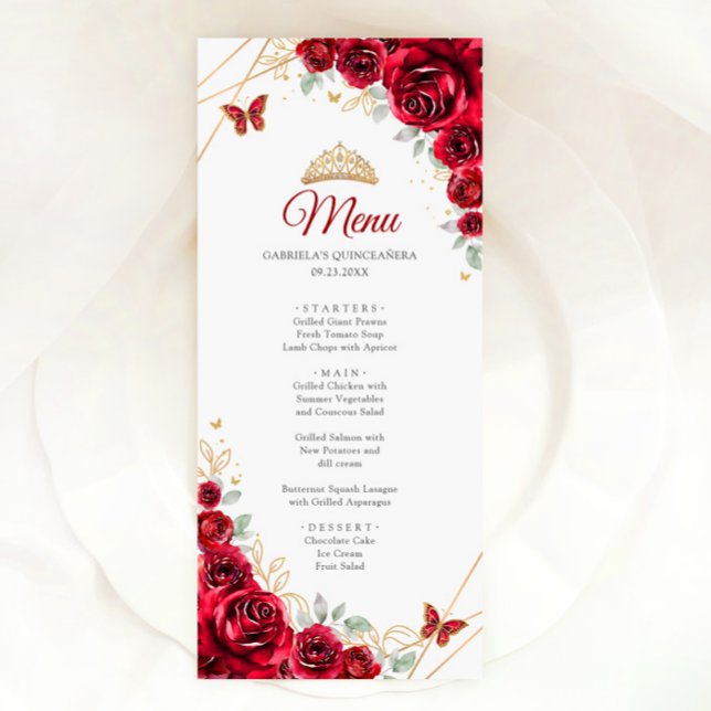 Red Gold Floral Quinceanera Menu (Creator Uploaded)
